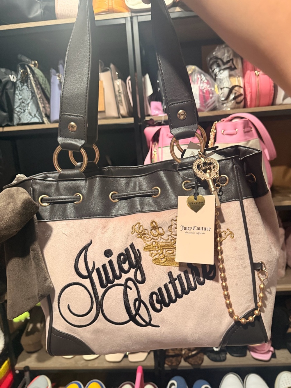 Juicy Couture Black & Pink Shoulder Tote with Gold Charm